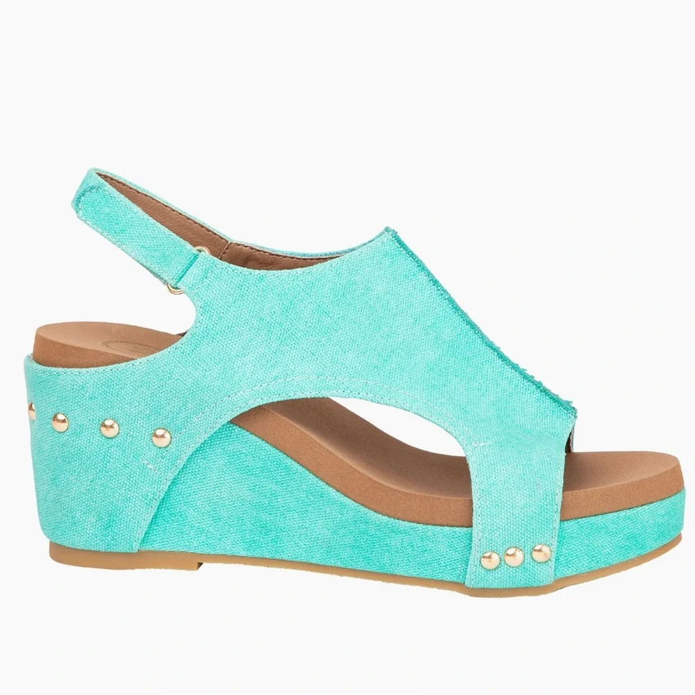 Colombia Comfort MELISSA Turquoise Blue Denim Slingback Cork Wedge Sandals